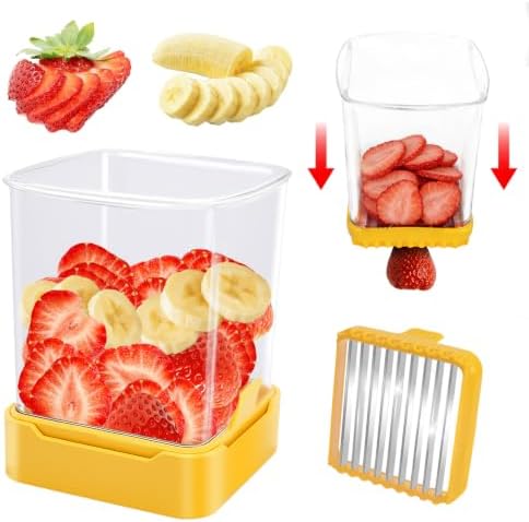 Strawberry Slicer Cup, Fruit Cutter – Quick-Slice, Meal Prep, Yellow by GENGCANG