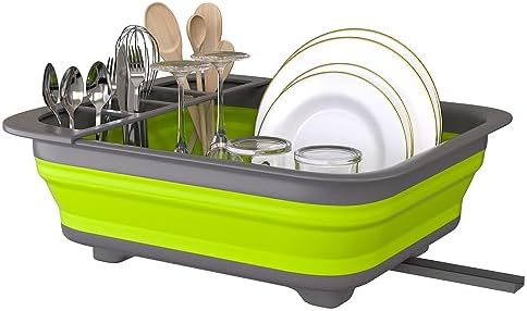 THANSTAR Collapsible Dish Drying Rack for RV Campers Portable Dinnerware Drainer Organizer for Kitchen Travel Trailer-Green by THANSTAR