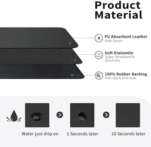 HotLive Dish Drying Mat for Kitchen Counter, Heat Resistant Drainer Mats with Non-slip Rubber Backed, Hide Stain Kitchen Super Absorbent Draining Mat, Easy to Clean Dish Rack Pad, Black 18"x24" - Image 2