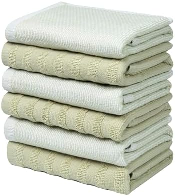Bumble Premium Dish Cloths 13"x13" (6 Pack) | 100% Natural Ring Spun Cotton | 400 GSM | Highly Absorbent & Soft |Yarn Dyed & Solid Dyed Terry Dish Cloth Set - Sage - Image 5