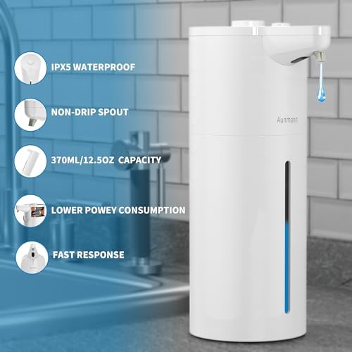 Aunmaon Automatic Soap Dispenser Touchless, Modern, Kitchen & Bathroom, Hands-Free, Adjustable Volume, Long Battery Life, Compatible with Thick & Thin Soap, Easy for Toddlers, Clog-Free, White - Image 5