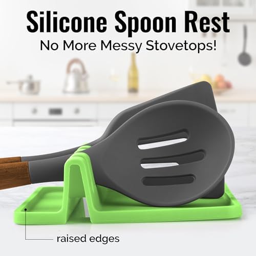 Zulay Kitchen Silicone Utensil Rest with Drip Pad for Multiple Utensils - BPA-Free, Heat-Resistant Spoon Rest & Spoon Holder for Stove Top - Kitchen Utensil Holder for Ladles & Tongs - Green - Image 2
