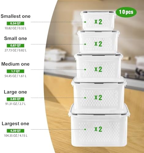 Freshmage Fruit Storage Containers for Fridge with Removable Colander 10 - Image 2