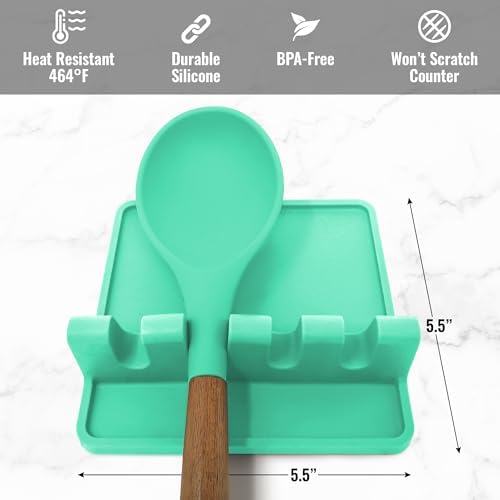 Zulay Kitchen Silicone Utensil Rest with Drip Pad for Multiple Utensils - BPA-Free, Heat-Resistant Spoon Rest & Spoon Holder for Stove Top - Kitchen Utensil Holder for Ladles & Tongs - Carnival Grass - Image 5