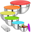 Mixing Bowls with Lids Set, 6 PCS Stainless Steel Mixing Bowls with 3 Grater Attachments, Kitchen Food Organizers Nesting Mixing Bowl, Large Size 4.5, 3.5, 2.1, 1.5, 1.1, 0.7QT-Colorful by HelpYouSaveMoreSpace