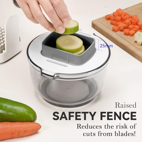KEOUKE Multifunctional Vegetable Chopper Bowl White - 3 Interchangeable Blades Potato French Fry Cutter with Container & Storage Box Food Chopper Dicer for Cucumber, Tomato, Carrot, Onion - Image 3