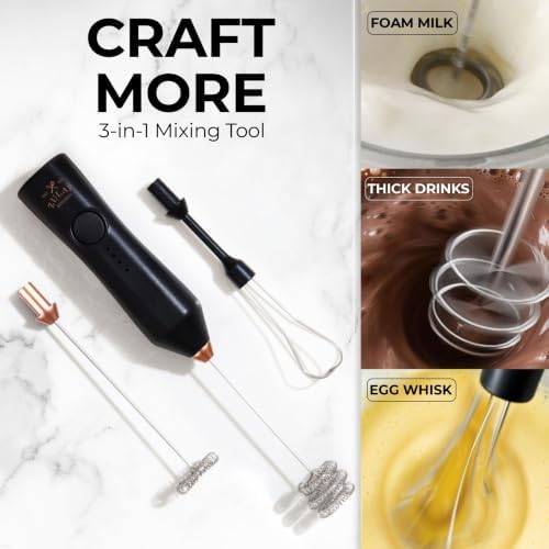 Zulay Kitchen Rechargeable Milk Frother Handheld - Frother Wand, Drink Mixer, Electric Whisk Frother, for Cappuccinos, Matcha & Protein Powder - Dynamic 3 Whisk, 3 Speed 500mAh Black Copper - Image 7