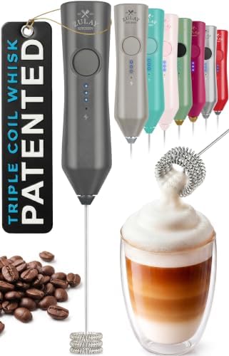 Zulay Kitchen Rechargeable Milk Frother Handheld - Frother Wand, Drink Mixer, Electric Whisk Frother, for Cappuccinos, Matcha & Protein Powder - Dynamic Triple Whisk, 3 Speed 500mAh Charcoal Gray by ZulayKitchen