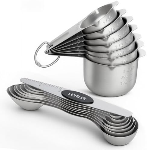 ChefAide Magnetic Measuring Cups & Spoons Set of 15 with Leveler by ChefAide