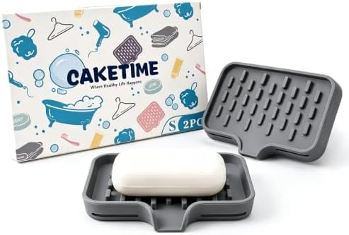 CAKETIME 2 Pack Silicone Soap Dish with Drainage Holes for Bathroom Shower Caddy Kitchen Counter Bar Sponge Holder Drying Rack Sink Organizer Essentials Apartment Home Household Must Haves 2026 by CAKETIME