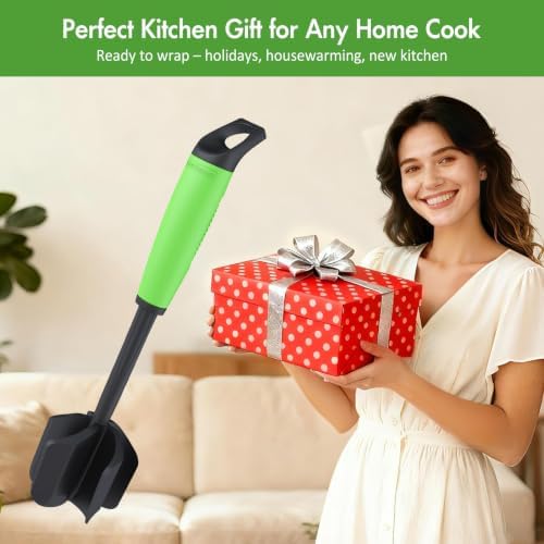 Ourokhome Meat Chopper and Potato Masher, Heat Resistant Nylon Ground Beef Smasher for Hamburger, 5 Curved Blades Nonstick Safe Mixer & Stirrer, Practical Kitchen Gadgets, Green - Image 6