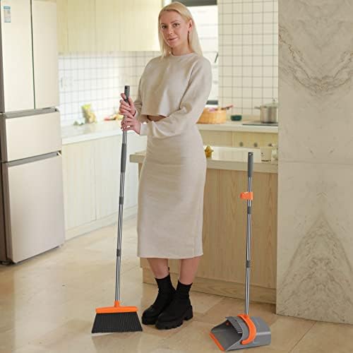 Ivandar Broom and Dustpan Set for Home, Broom and Dustpan Combo for Office, Long Handle Broom with Upright Standing Dust pan,Indoor&Outdoor Sweeping (Gray&Orange) - Image 6