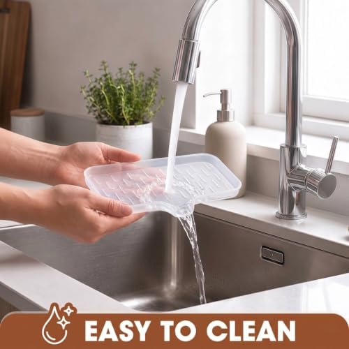 CAKETIME 2 Pack Silicone Soap Dish with Drain Spout for Bathroom Shower Caddy Kitchen Counter Bar Storage Tray Gadgets Sink Cup Dispenser Rack Home Decor Essentials Tools Transparency Medium - Image 3
