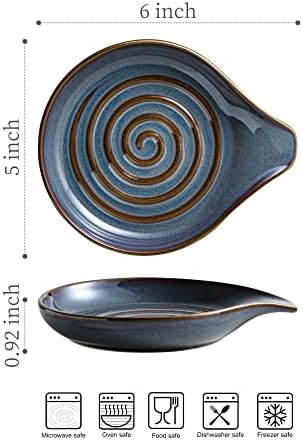 Spoon Holder, Cooking Spoon Rest for Stove Top Utensil Rest for Spoons, Ladles, Tongs, Spatula, Large Spoon Holder with Handle for Easy Grip Framhouse Decor Cute Kitchen Gadget, Gray and Blue - Image 3