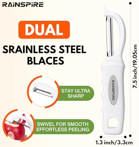 Rainspire Vegetable Peeler Potato Peelers for Kitchen, Sharp Stainless Steel Blades Veggie, Comfortable Handle Fruit Peeler, Carrot Peeler Apple Peeler Dishwasher Safe, White, 1-Pack - Image 2