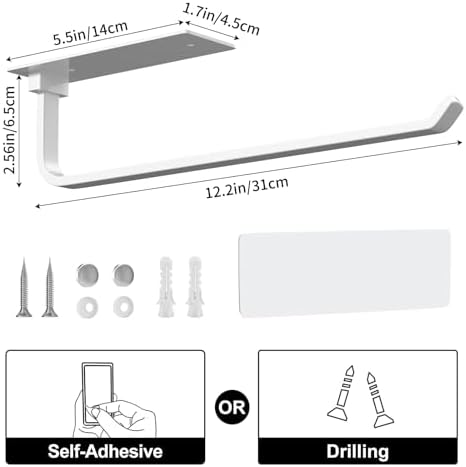 Paper Towel Holder Under Cabinet, Self-Adhesive or Drilling, White - Image 5