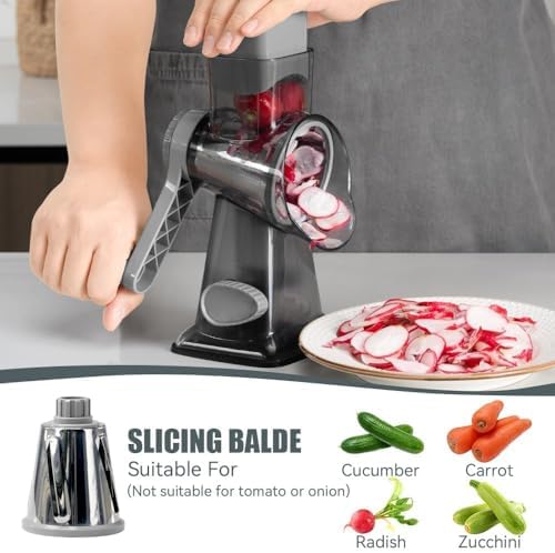 KEOUKE Rotary Cheese Grater, Hand Crank Shredder Slicer, Snow Cone Maker - Image 5
