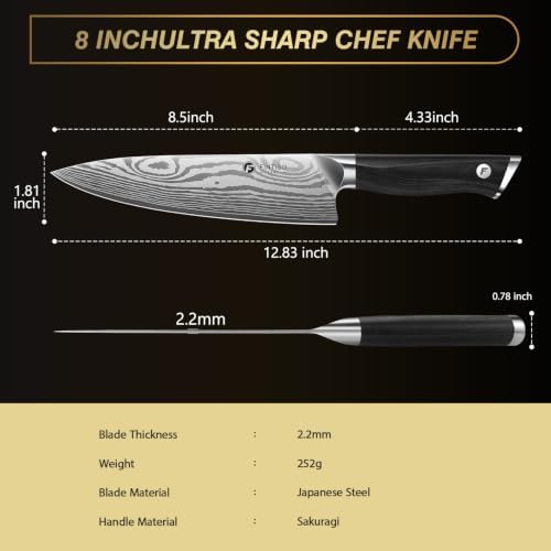 FINTISO 8 Inch Japanese Chef Knife,2026 New Upgrade Kitchen Knife High CarbonJapanese Powder Steel Kitchen Knife with Ergonomic Sakuragi Handle Chef Knives Set - Image 2