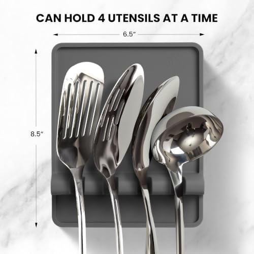 Zulay Kitchen Extra Large Silicone Utensil Rest with Drip Pad for Multiple Utensils - BPA-Free Heat-Resistant Spoon Rest & Spoon Holder for Stove Top - Kitchen Utensil Holder for Spoon - Gray - Image 2