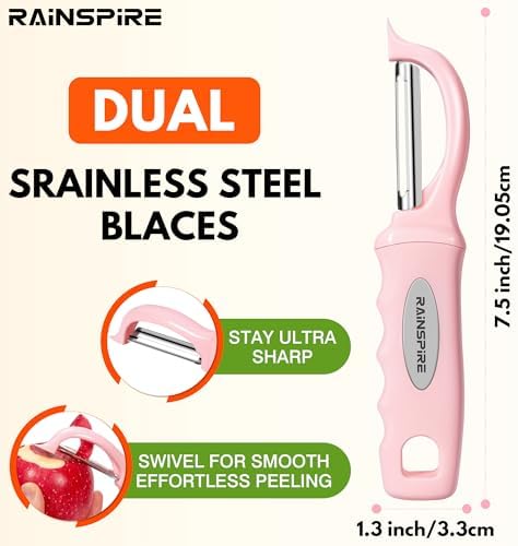 Rainspire Vegetable Peeler Potato Peelers for Kitchen, Sharp Stainless Steel Blades Veggie, Comfortable Handle Fruit Peeler, Carrot Peeler Apple Peeler Dishwasher Safe (1, Pink) - Image 2