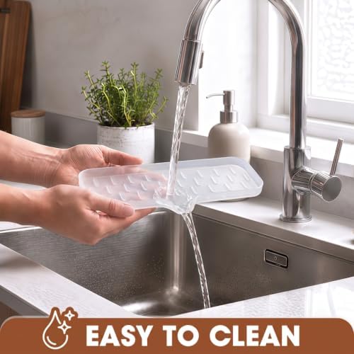 CAKETIME 2 Pack Silicone Soap Dish with Drain Spout for Bathroom Shower Caddy Kitchen Counter Bar Storage Tray Gadgets Sink Cup Dispenser Rack Home Decor Essentials Tools Transparency Large - Image 3