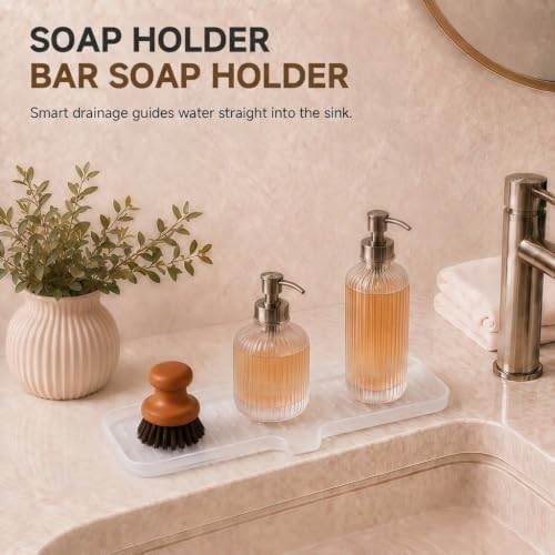 CAKETIME 2 Pack Silicone Soap Dish with Drain Spout for Bathroom Shower Caddy Kitchen Counter Bar Storage Tray Gadgets Sink Cup Dispenser Rack Home Decor Essentials Tools Transparency Large - Image 4