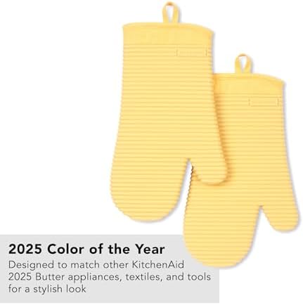 KITCHENAID Ribbed Soft Silicone Oven Mitt 2-Pack Set, 7.5"x13", Butter Yellow - Image 5