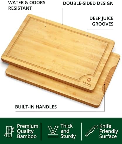 ROYAL CRAFT WOOD Bamboo Cutting Board with Juice Groove - Kitchen Chopping Board for Meat Cheese and Vegetables, Heavy Duty Serving Tray - Image 2