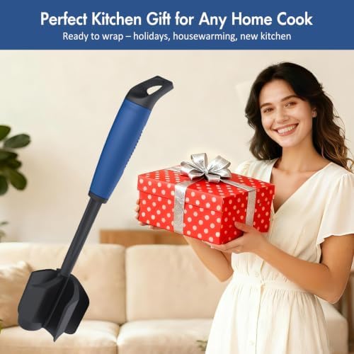 Ourokhome Meat Chopper and Potato Masher, Heat Resistant Nylon Ground Beef Smasher for Hamburger, 5 Curved Blades Nonstick Safe Mixer & Stirrer, Practical Kitchen Gadgets, Navy. - Image 6