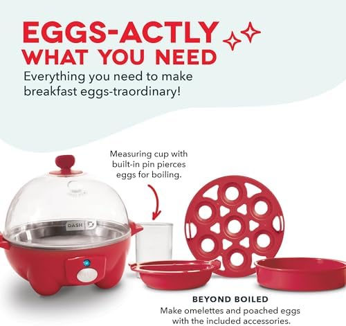 Dash Rapid Egg Cooker, 7 Eggs, Hard Boiled, Poached & Omelettes, Red - Image 4