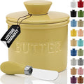 Priority Chef Butter Crock with Lid for Countertop with Spreader Knife and Water Line, Soft Spreadable Butter, Ceramic French Butter Dish with Lid, Khaki by PriorityChef