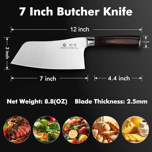 imarku 7 Inch Meat Cleaver, SUS440A Japanese Steel, Ergonomic Handle - Image 7
