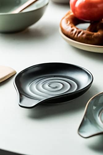 Spoon Rest, Porcelain Drip Tray for Multiple Utensils, Cooking&Large Spoon Holder for Stove Top, Modern Farmhouse Kitchen Decor Utensil Holder for Spoons, Ladles, Tongs&Spatula, Black - Image 4