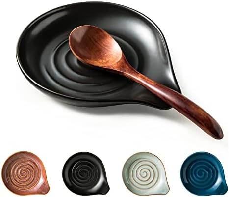Spoon Rest, Porcelain Drip Tray for Multiple Utensils, Cooking&Large Spoon Holder for Stove Top, Modern Farmhouse Kitchen Decor Utensil Holder for Spoons, Ladles, Tongs&Spatula, Black by Cormomu