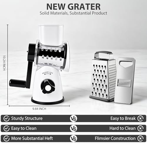 SUSTEAS Rotary Cheese Grater, Cheese Shredder with 3 Interchangeable Blades - Image 3
