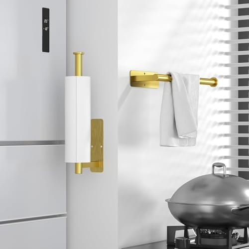 ASTOFLI Paper Towel Holder Under Cabinet No Drilling, Self Adhesive Paper Towel Holder Wall Mount for Kitchen Rack, Under Counter Napin Holder No Drill, RV, 304 Stainless Steel, Gold Brass - Image 4