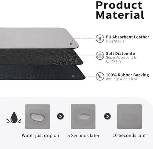 HotLive Dish Drying Mat for Kitchen Counter, Heat Resistant Drainer Mats with Non-slip Rubber Backed, Hide Stain Kitchen Super Absorbent Draining Mat, Easy to Clean Dish Rack Pad, Grey 18"x24" - Image 2