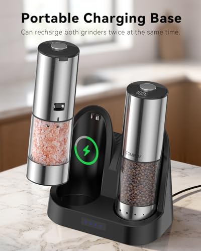 TOMEEM Rechargeable Electric Salt and Pepper Grinder Set, Battery Display - Image 4