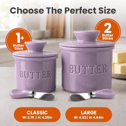 Priority Chef Butter Crock with Lid for Countertop with Spreader Knife and Water Line, Soft Spreadable Butter, Ceramic French Butter Dish with Lid, Lilac - Image 5