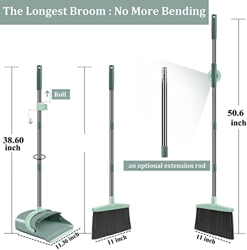 Ivandar Broom and Dustpan Set for Home, Dust pan with Long Handle, Broom with Dustpan Combo Set, for Home Kitchen Room Office Lobby Floor Use Upright Stand Up Sweeping (Gray&Green) - Image 2