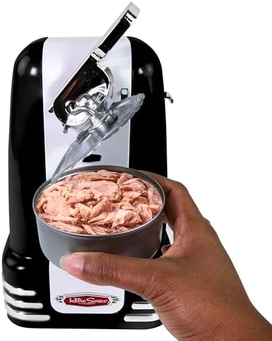 Nostalgia Retro Electric Can Opener for Kitchen with Magnetic Lid Remover, Knife Sharpener, and Soda or Beer Bottle Opener, Black - Image 7