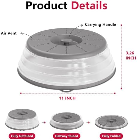 WVM Microwave Splatter Cover Vented for Food with Hook Hole, Splatter Guard & Colander Kitchen Gadget for Food, Meal Prep, Grey, M(11"x3.26")-Pack of 1 - Image 5