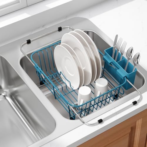 JASIWAY Blue Dish Drying Rack in Sink with Utensil Holder, RV, Apartment by JASIWAY