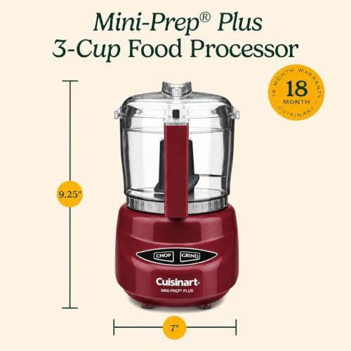 Cuisinart Mini-Prep Plus Food Processor, 24-Ounce Mini Food Processor to Chop Herbs, Vegetables, and Hard Cheese, 24-Ounce Work Bowl, Reversible Stainless Steel Blade, DLC-2ARE, Dusty Red - Image 2