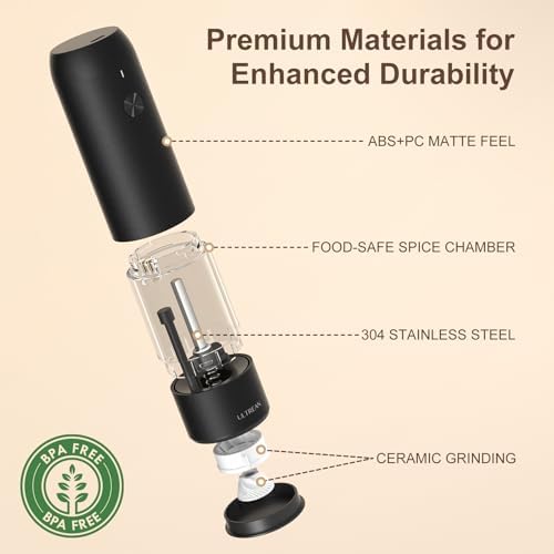 Ultrean Electric Salt and Pepper Grinder Set, Rechargeable,Matte Black - Image 5