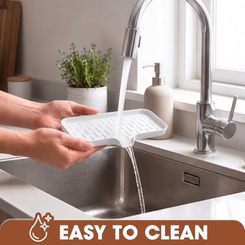 CAKETIME 2 Pack Silicone Soap Dish with Drain Spout for Bathroom Shower Caddy Kitchen Counter Sponge Holder Saver Tray Sink Drying Accessories Office Generic Items Jabonera Women Gifts White Medium - Image 3