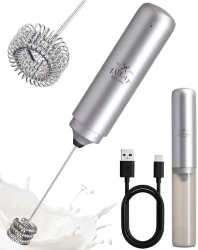 Zulay Kitchen Rechargeable Milk Frother Handheld - Triple Coil Whisk, Electric Coffee Frother, Portable Hand Frother Wand, Drink Mixer for Matcha, Lattes & Cappuccinos, Kitchen Gifts - Silver by ZulayKitchen