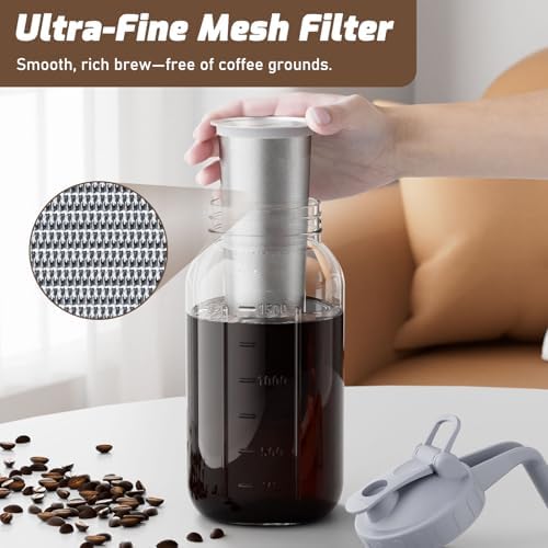 JunVpic Cold Brew Coffee Maker, 64 oz Glass Mason Jar Pitcher - Image 5