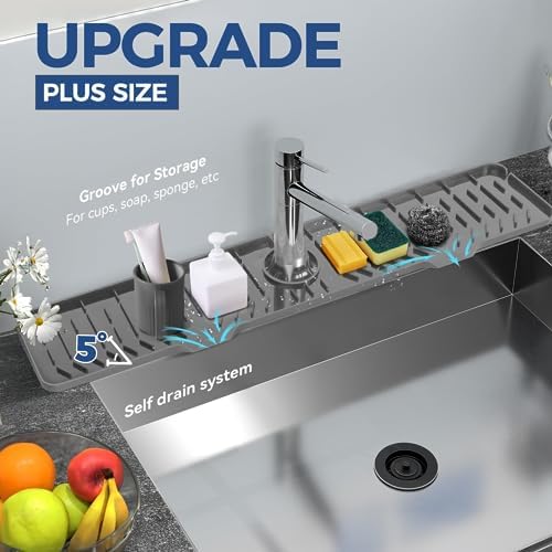24" Splash Guard Plus Size Silicone Sink Faucet Drying Mat Handle Drip Catcher Tray Dish Sponge Holder Kitchen Accessories Protector Home Organization Gadgets Organizer - Image 4