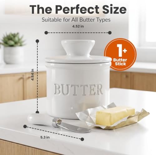 Priority Chef Butter Crock with Lid for Countertop with Spreader Knife and Water Line, Soft Spreadable Butter, Ceramic French Butter Dish with Lid, White - Image 6